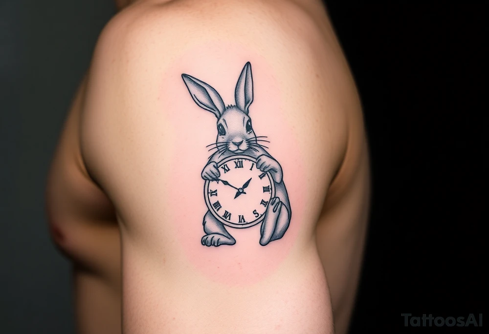 Rabbit holding a Clock tattoo idea