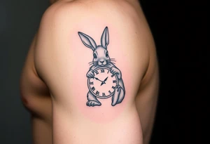 Rabbit holding a Clock tattoo idea