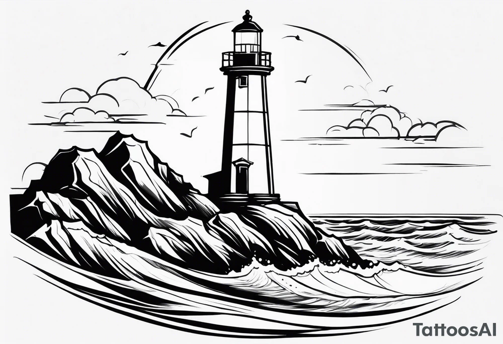 farol no oceano em mar agitado tattoo idea