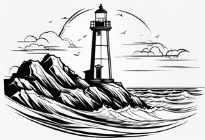 farol no oceano em mar agitado tattoo idea