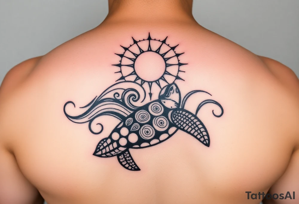 Polynesian/maori music waveforms deep-sea manta ray flowing lines, maori sun, maori turtle tattoo idea