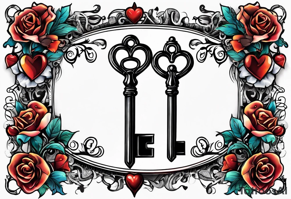 heart shaped antique skeleton key tattoo idea