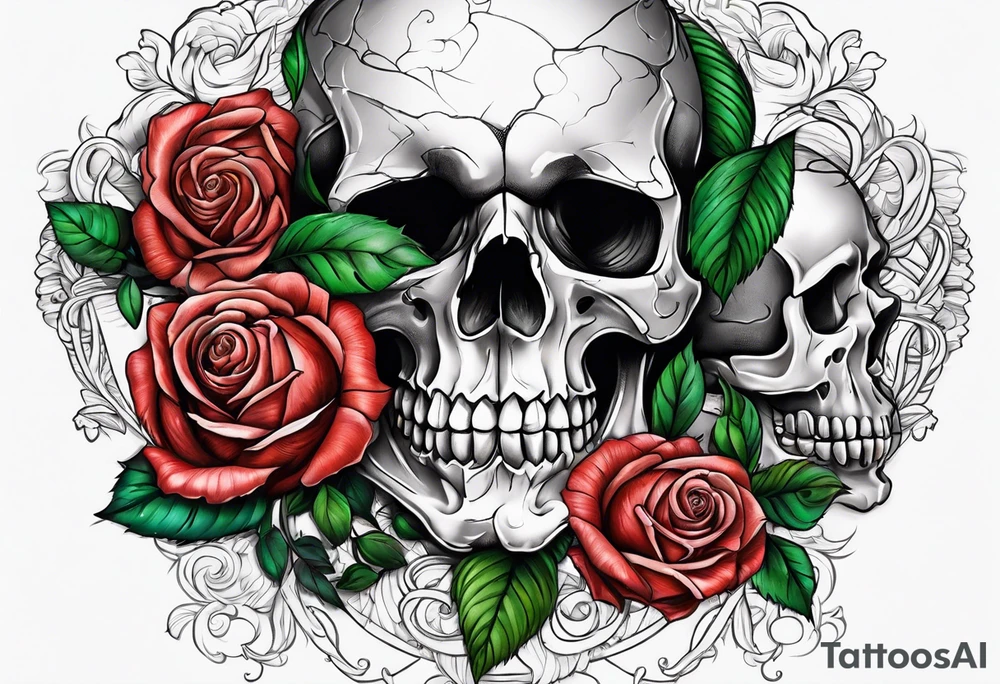 skull and roses tattoo idea