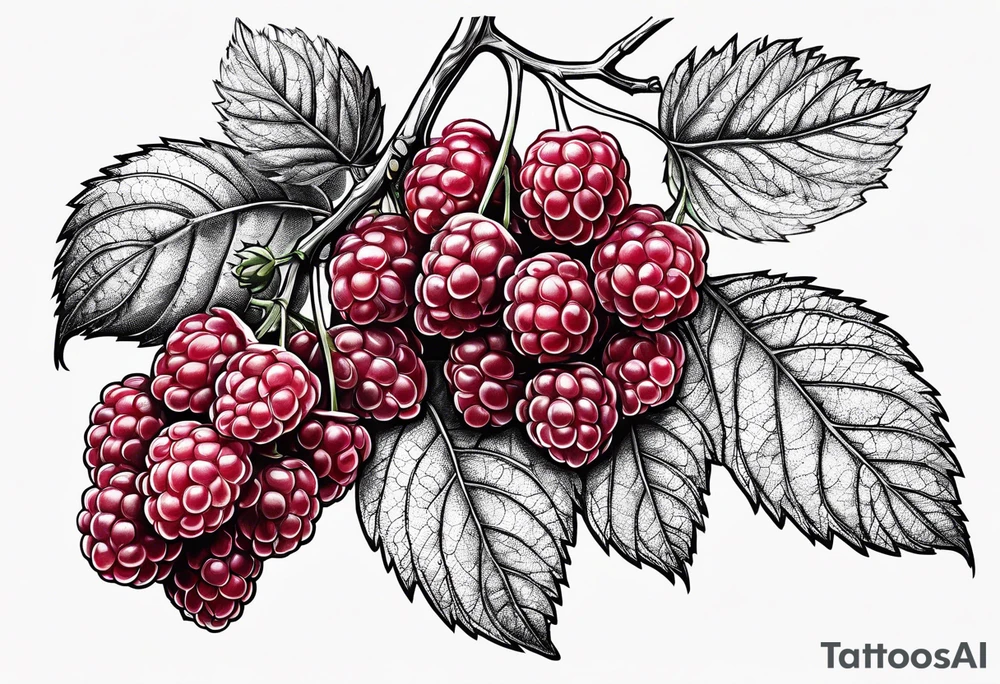 a long raspberry branch that is hanging upside down with small raspberries on it tattoo idea