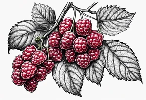 a long raspberry branch that is hanging upside down with small raspberries on it tattoo idea