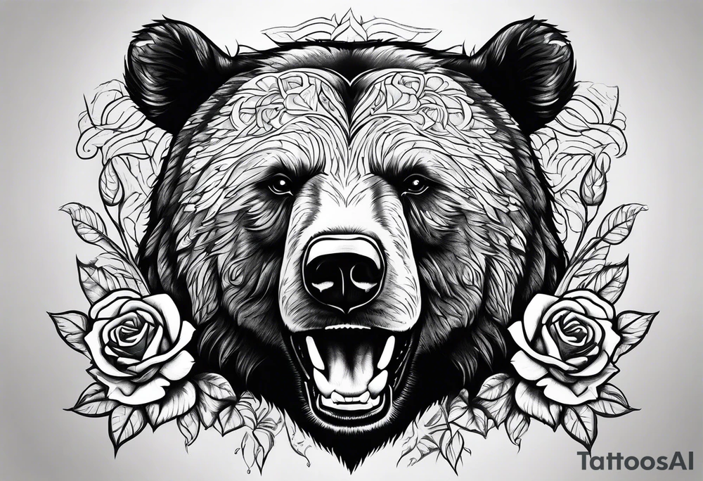 Bondage rose mouth bear tattoo idea