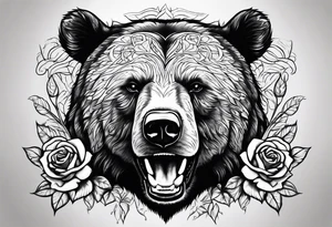 Bondage rose mouth bear tattoo idea