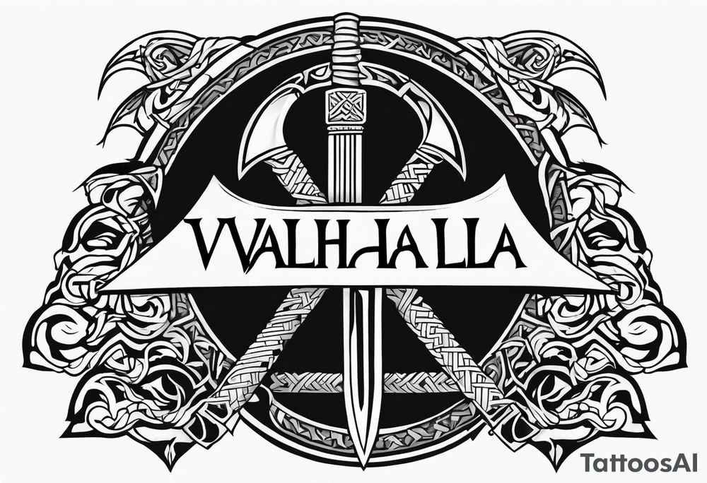 Valhalla sword 
 dragon axe Valknut tattoo idea