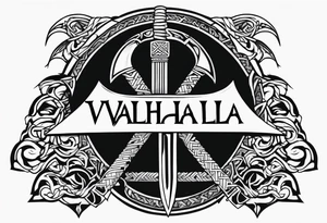 Valhalla sword 
 dragon axe Valknut tattoo idea