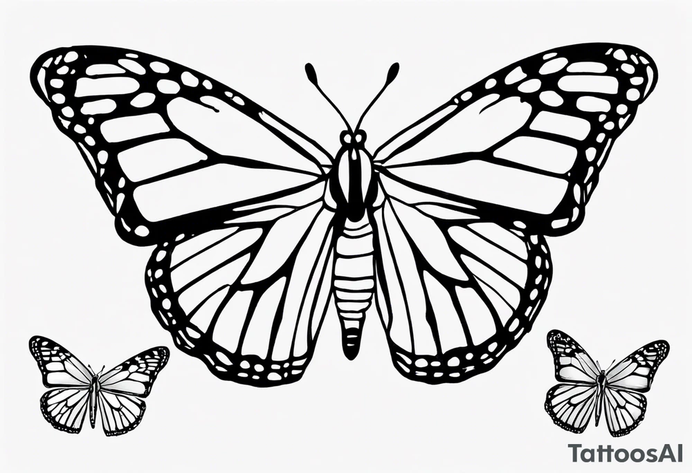 realistic monarch butterfly simple black outline landed on the ground with wings slightly closed tattoo idea