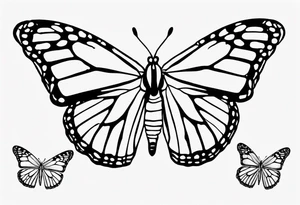 realistic monarch butterfly simple black outline landed on the ground with wings slightly closed tattoo idea