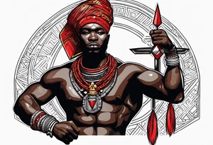african warrior with a small silver crown and a red necklace tattoo idea