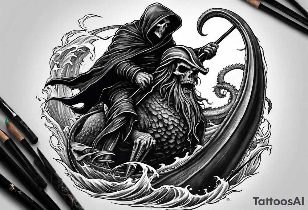 Grim reaper riding a kraken tattoo idea
