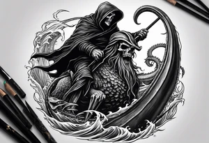 Grim reaper riding a kraken tattoo idea