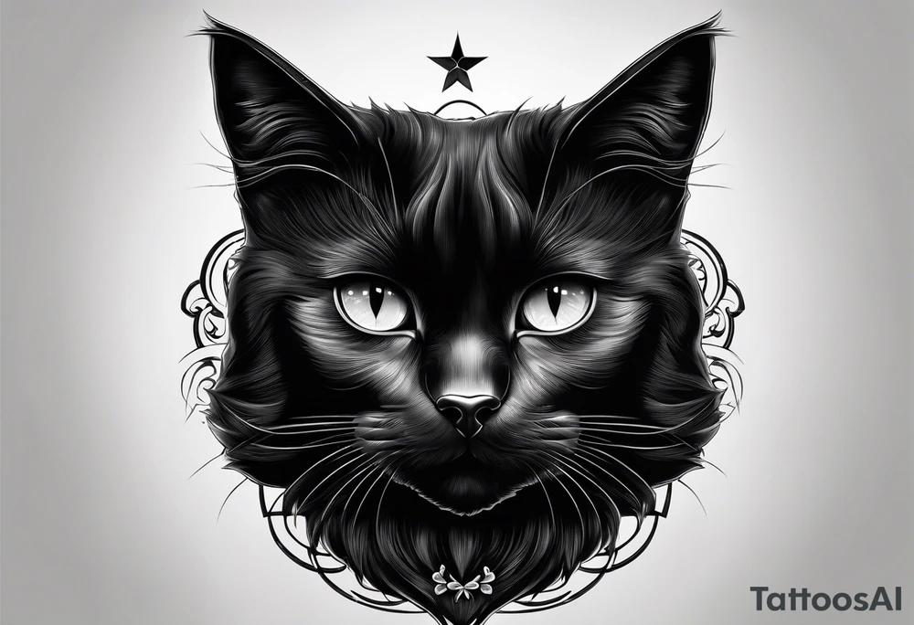 Photo realistic black cat head only facing forward tattoo idea Photo realistic black cat head only facing forward tattoo idea