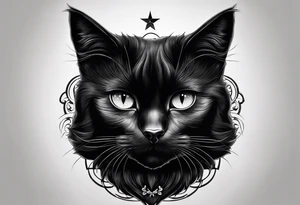 Photo realistic black cat head only facing forward tattoo idea