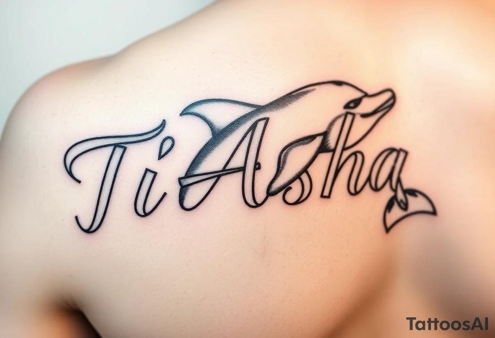 The name Ti'Asha with a dolphin for my mom favorite animal on the bicep tattoo idea