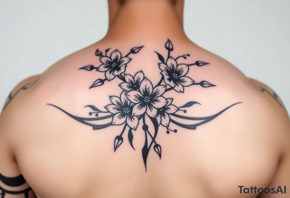 delicate cherry blossoms swirling in spring breeze with petals tattoo idea