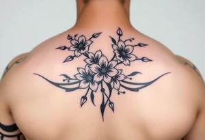 delicate cherry blossoms swirling in spring breeze with petals tattoo idea