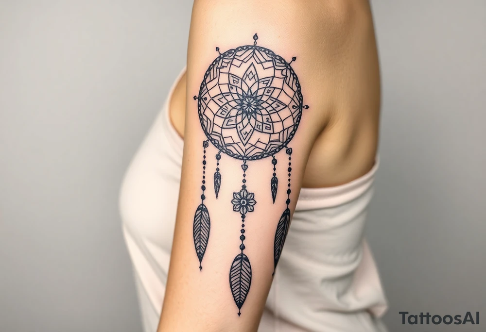 Dreamcatcher with runes caught in it with protection symbol tattoo idea
