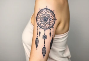 Dreamcatcher with runes caught in it with protection symbol tattoo idea