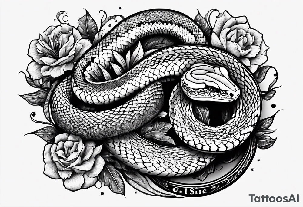 A snake that has text along its' body saying something about conquering fear tattoo idea