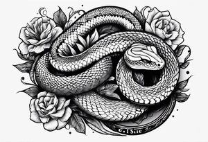 A snake that has text along its' body saying something about conquering fear tattoo idea