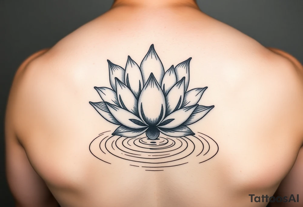 serene lotus flower emerging from sacred waters with ripples tattoo idea