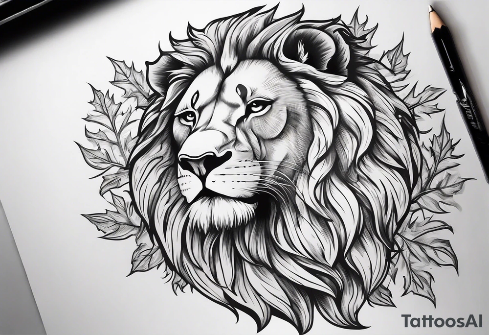 Lion of Judah: Below the crest, towards the wrist, add a stylized, regal Lion of Judah with piercing eyes, symbolizing the power and sovereignty of God. The lion could be subtly integrated with maple leaves or abstract waves that flow around the forearm, symbolizing God’s protection over your family.

Intertwine The lion within the maple tree tattoo idea
