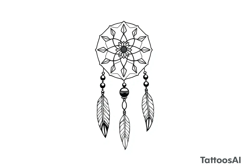 native dreamcatcher with flowing feathers and sacred beads tattoo idea