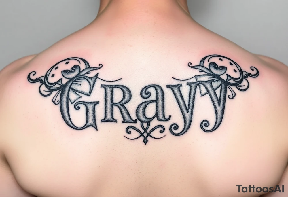 Tattoo design with the concept of our last name "Gray" with all our first names incorporated into it. Bradley, Ashleigh, Penelope, Lennon. tattoo idea