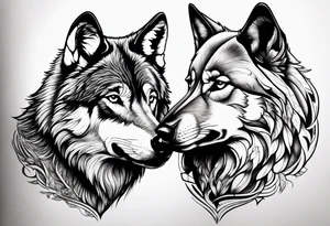 Realistic male wolf and female wolf 
bonding tattoo idea