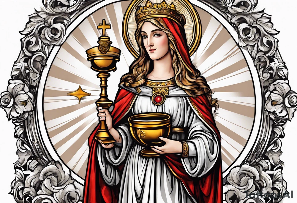holy saint barbara with canons behind her and a chalice tattoo idea