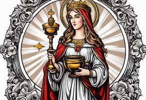 holy saint barbara with canons behind her and a chalice tattoo idea