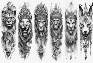 indian realistic leg sleeve with maybe some animals evil looking tattoo idea
