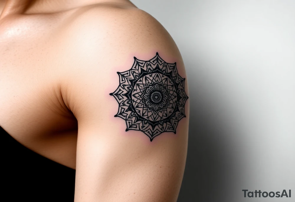 intricate mandala with sacred geometry and cosmic elements tattoo idea