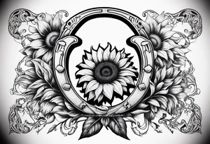 A steel horseshoe with a sunflower in the center tattoo idea