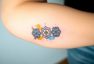 Good karma symbols inside honey combs tattoo idea