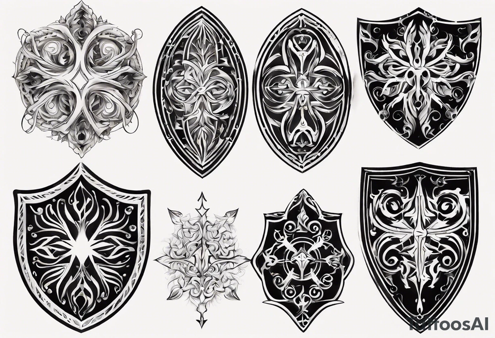 Shield symmetrical filigree tattoo idea