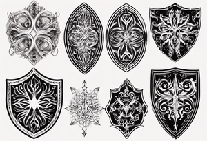 Shield symmetrical filigree tattoo idea