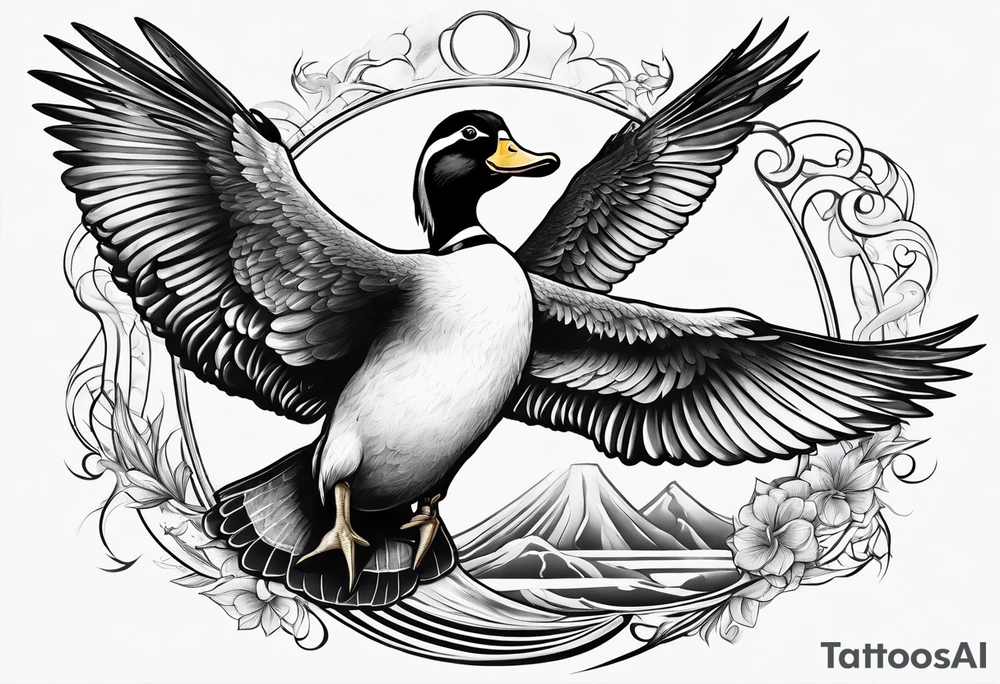 Dabbling Duck dressed like a wizard casting a spell with his wand tattoo idea
