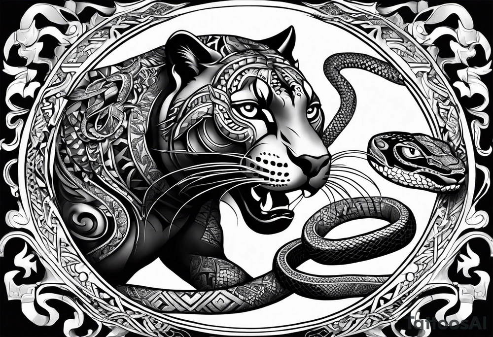 aztec black jaguar with snake tattoo idea
