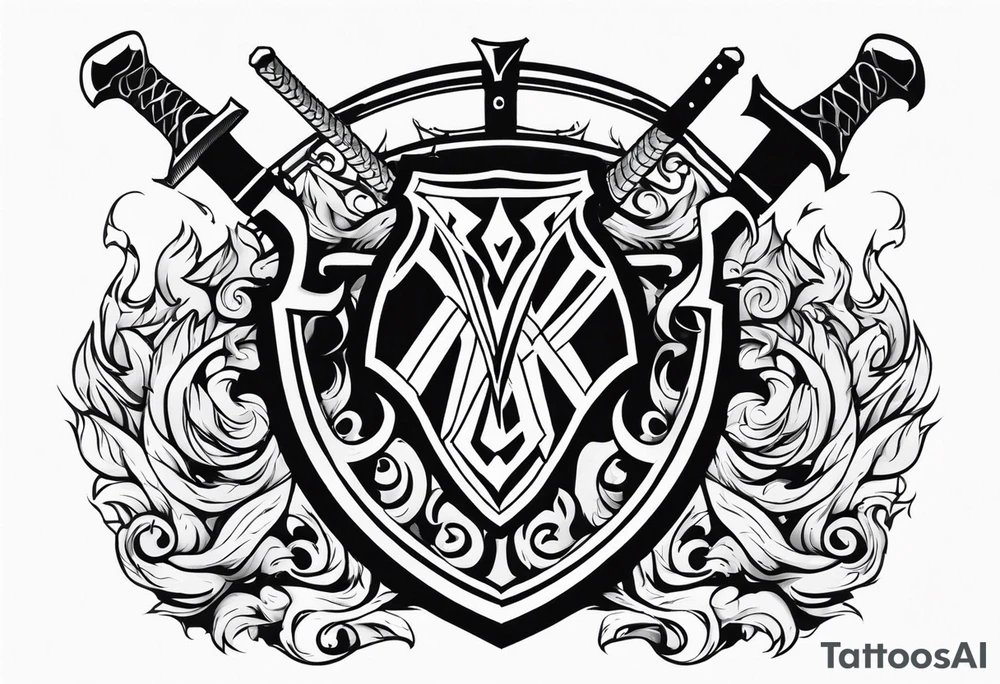 Valhalla shield sword axe fire tattoo idea