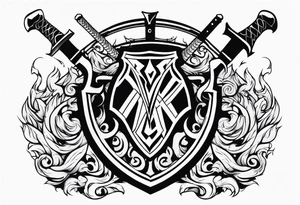 Valhalla shield sword axe fire tattoo idea