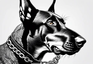 Doberman with open mouth biting
Wearing chain tattoo idea