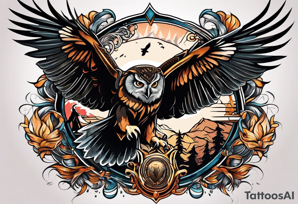 owl attacks crow attacks eagle attacks elephant tattoo idea