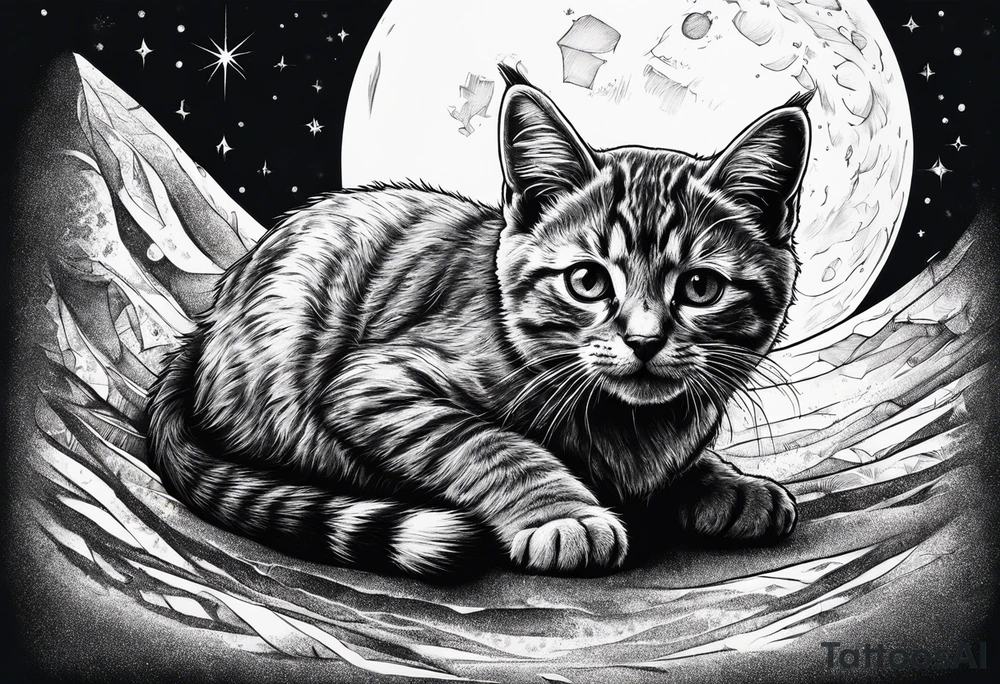 The little cat walking in the moon tattoo idea