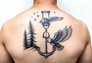 Father time/Keeper of the stars Hour glass Trees anchor Air force eagle tattoo idea