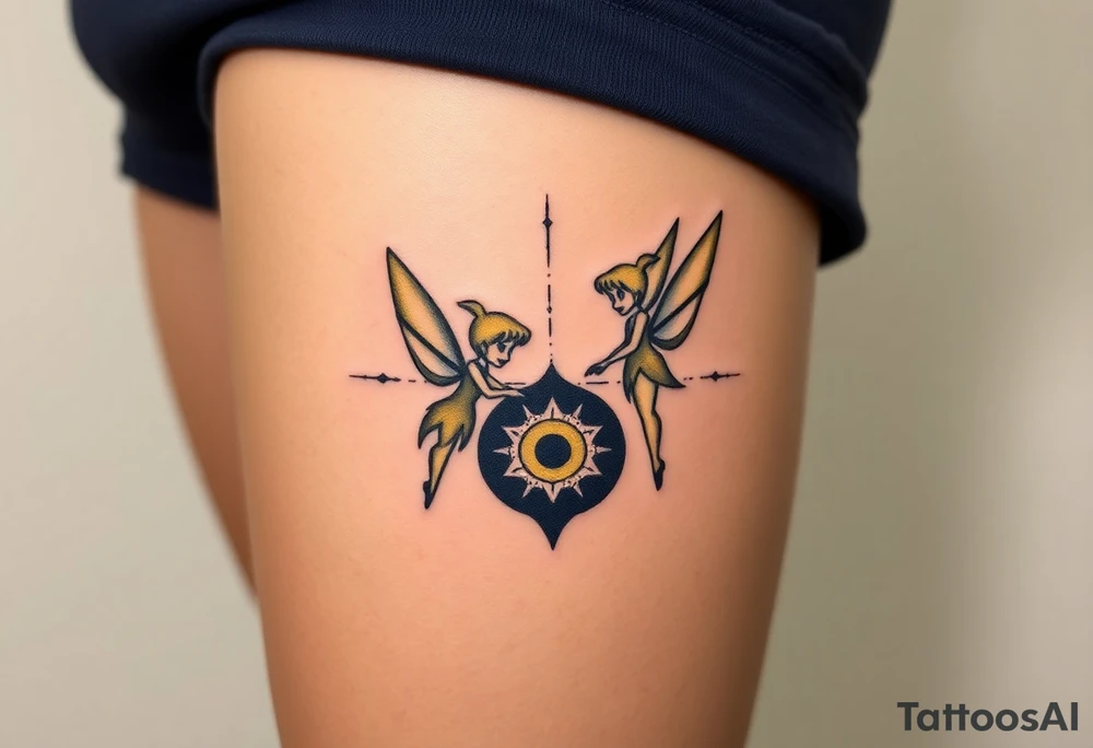 Walt Disney   tinker bell and winer tinker bell  in the form of a ying yang sign add Peter  Pan and   Wendy Darling tattoo idea