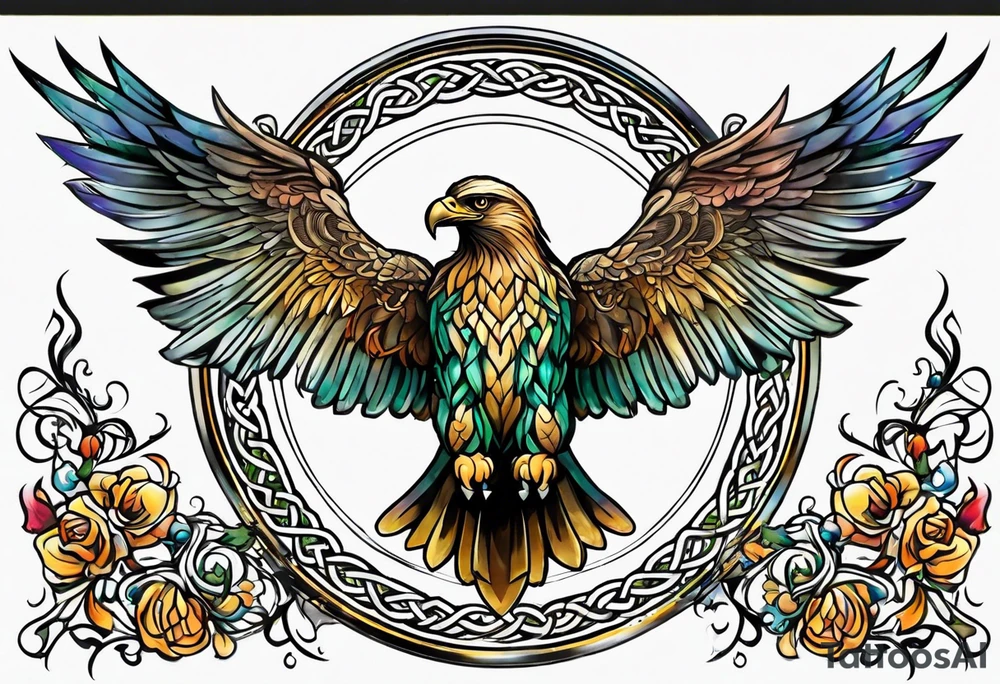 Feminine celtic Eagle with wings spread upwards tattoo idea